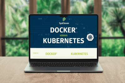 Docker versus Kubernetes Infografik Mockup English